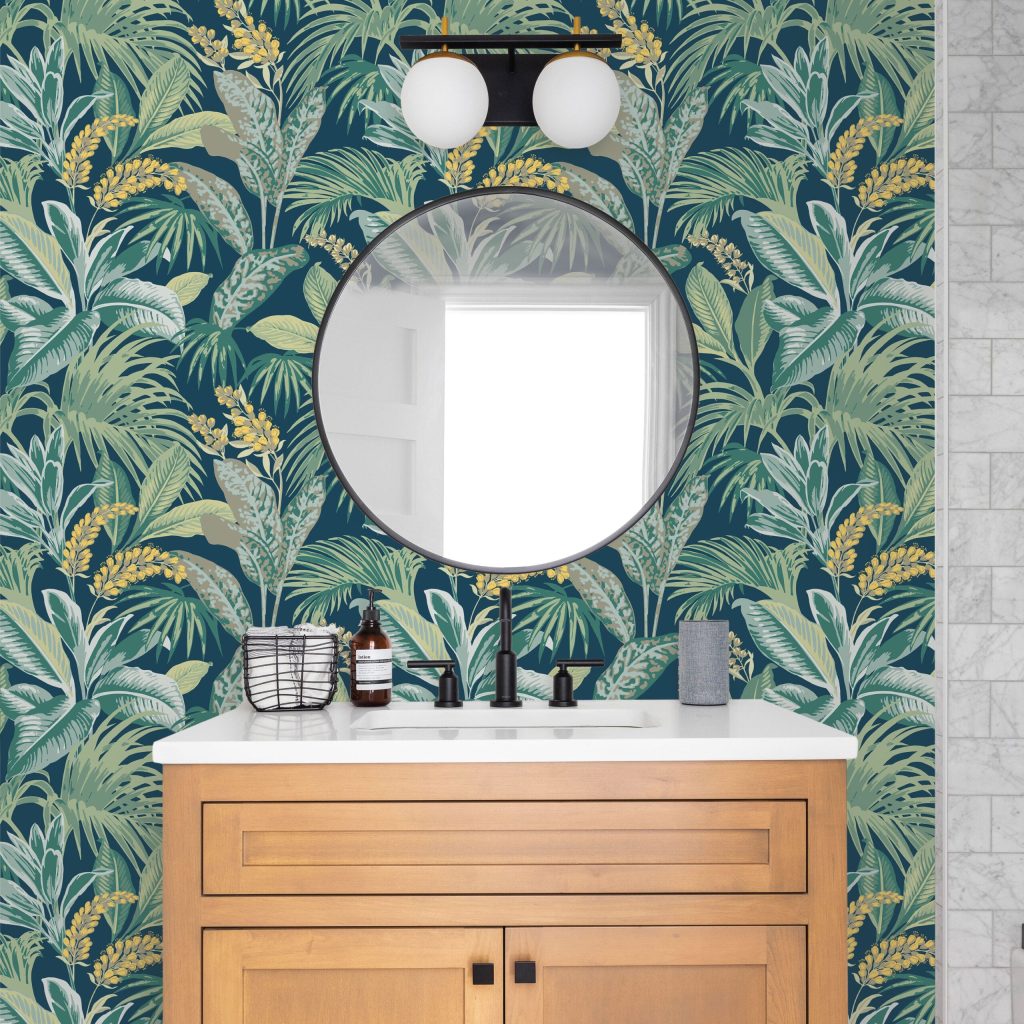 Peel and stick wallpaper in bathroom