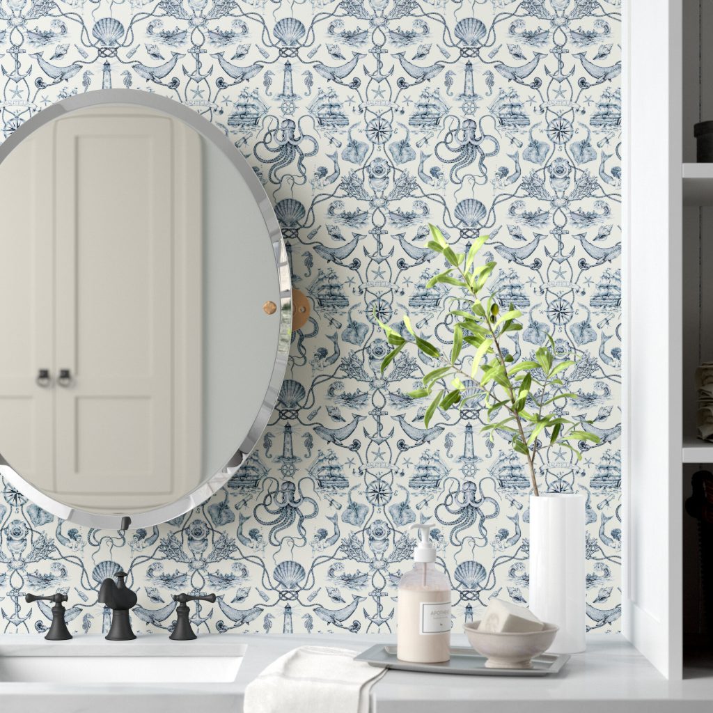 peel and stick wallpaper in a bathroom