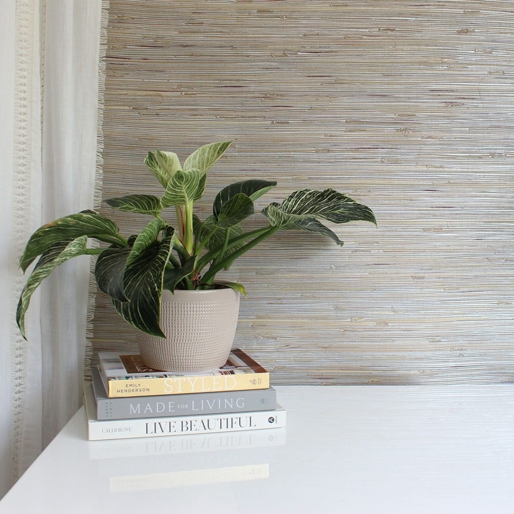 Grasscloth wallpaper accent wall