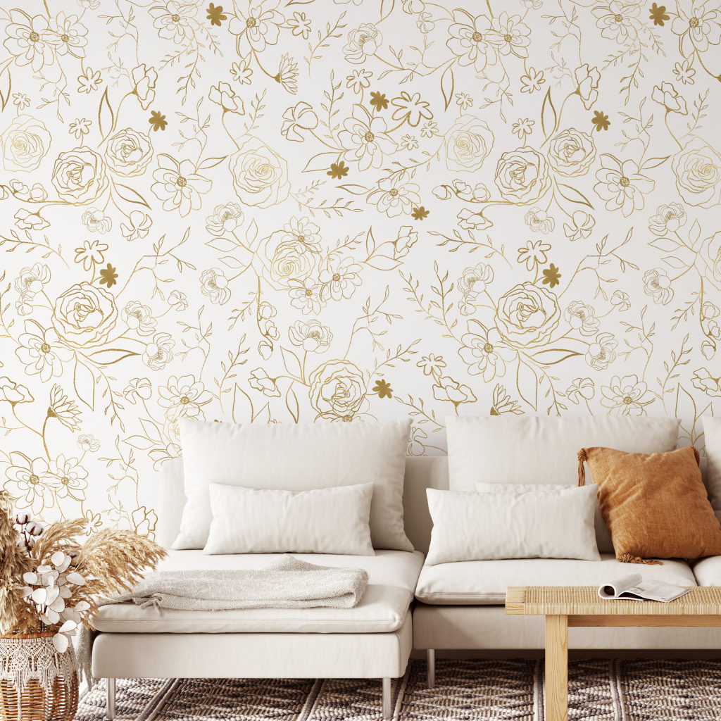 Gold and White Peel and Stick Wallpaper