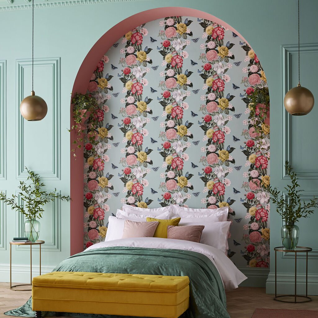 wallpaper in bedroom on one wall